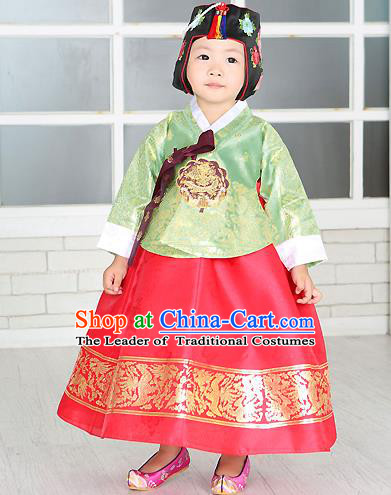 Traditional Korean Handmade Formal Occasions Costume Embroidered Baby Brithday Girls Green Blouse and Red Dress Hanbok Clothing