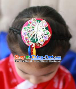 Traditional Korean Hair Accessories Embroidered Red Flower Hair Clasp, Asian Korean Hanbok Fashion Headwear Headband for Kids
