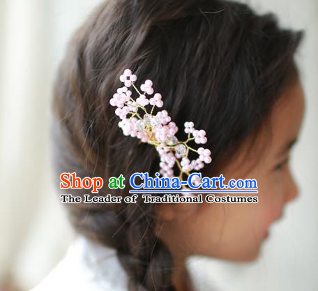 Traditional Korean National Hair Accessories Wedding Princess Pink Beads Hairpins, Asian Korean Fashion Hanbok Hair Claw Headwear for Girls