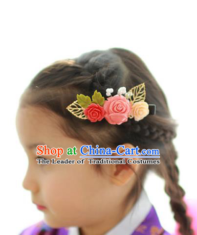 Traditional Korean Hair Accessories Pink Flower Hair Claw, Asian Korean Hanbok Fashion Headwear Hanbok Hair Stick for Kids