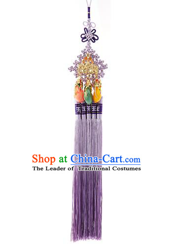 Traditional Korean Accessories Waist Pendant Chinese Knot Palace Taeniasis, Asian Korean Wedding Hanbok Purple Tassel Waist Decorations for Women