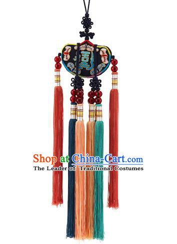 Traditional Korean Accessories Embroidered Black Waist Pendant Chinese Knot Palace Taeniasis, Asian Korean Wedding Hanbok Tassel Waist Decorations for Women