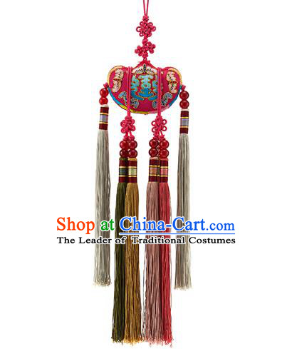 Korean National Accessories Bride Embroidered Red Chinese Knots Waist Pendant, Asian Korean Wedding Hanbok Tassel Waist Decorations for Women