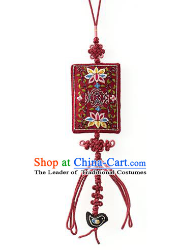 Asian Korean Hanbok Embroidered Lotus Red Waist Decorations, Korean National Belts Accessories Wedding Bride Waist Pendant for Women