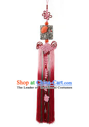 Korean National Belts Accessories Bride Wedding Hanbok Red Waist Pendant, Asian Korean Tassel Chinese Knot Waist Decorations for Women