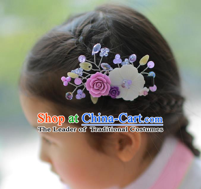 Korean National Hair Accessories Flowers Black Hair Stick, Asian Korean Hanbok Fashion Headwear Hair Claw for Kids