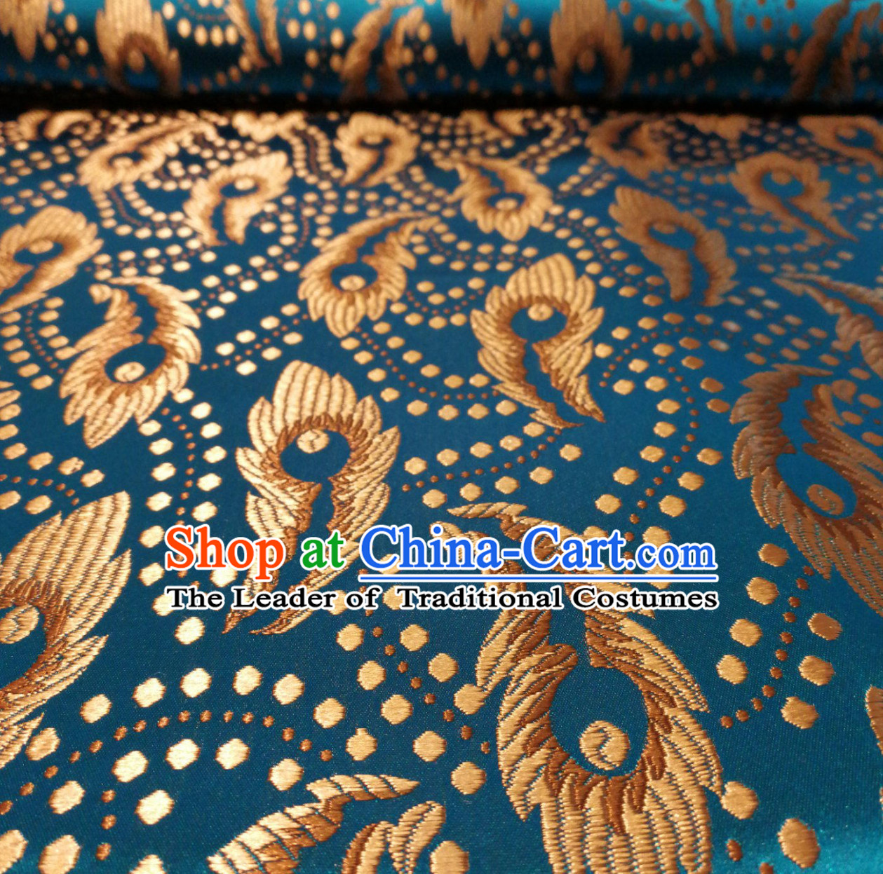 Lake Blue Color Chinese Royal Palace Style Traditional Pattern Design Brocade Fabric Silk Fabric Chinese Fabric Asian Material