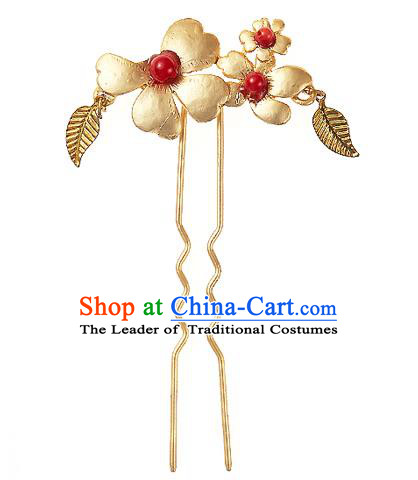 Korean National Wedding Hair Accessories Bride Golden Flower Hair Clip, Korean Hanbok Fashion Palace Hairpins for Women