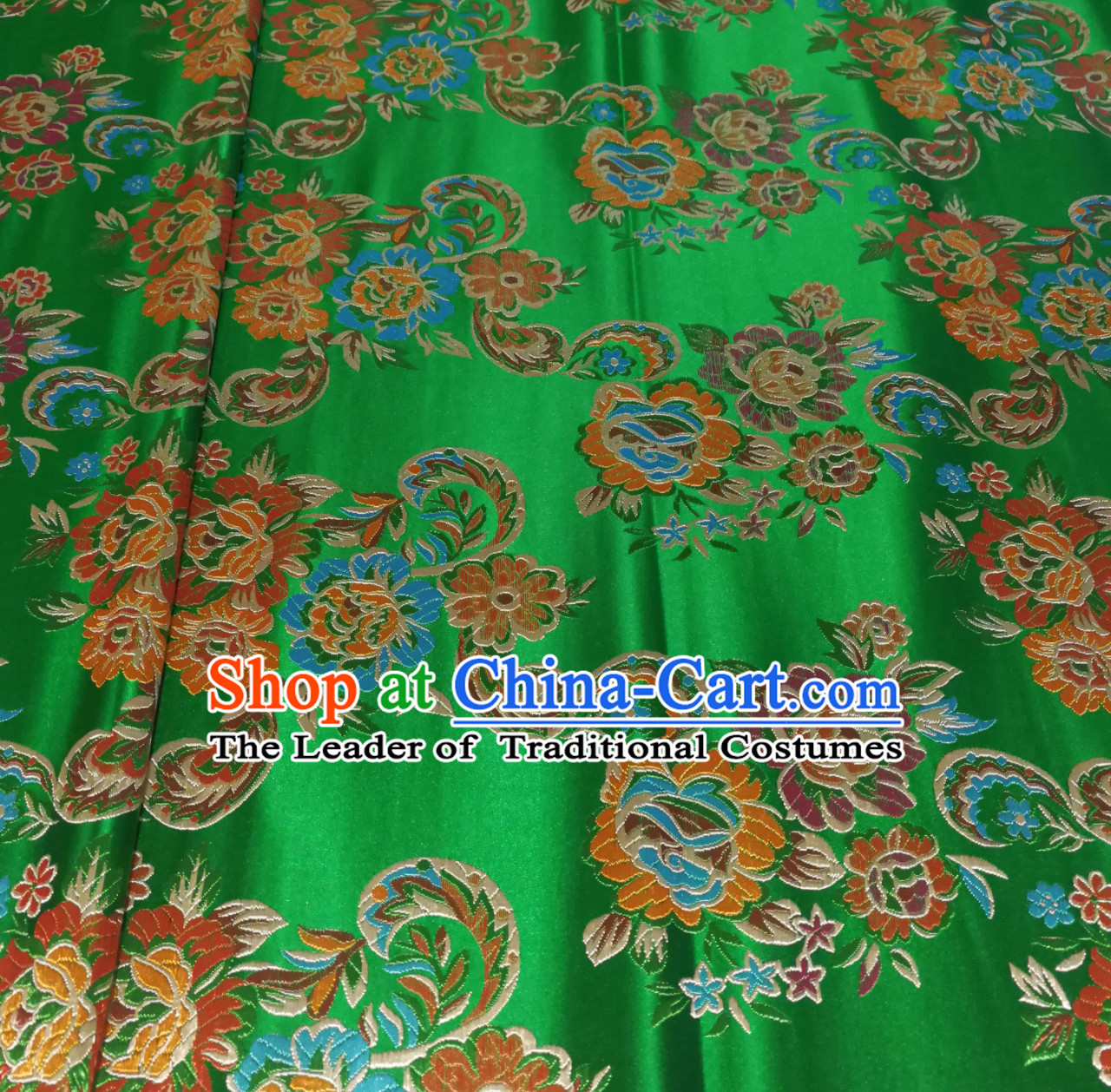 Royal Green Color Chinese Royal Palace Style Traditional Flower Peony Pattern Design Brocade Fabric Silk Fabric Chinese Fabric Asian Material