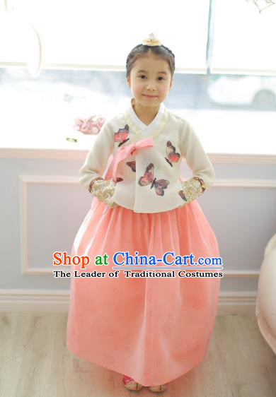 Asian Korean National Handmade Formal Occasions Wedding Girls Clothing Printing Butterfly Blouse and Pink Dress Palace Hanbok Costume for Kids