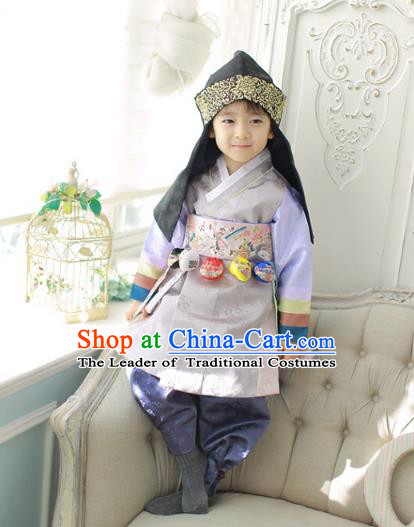 Asian Korean National Traditional Handmade Formal Occasions Boys Embroidery Grey Vest Prince Hanbok Costume Complete Set for Kids