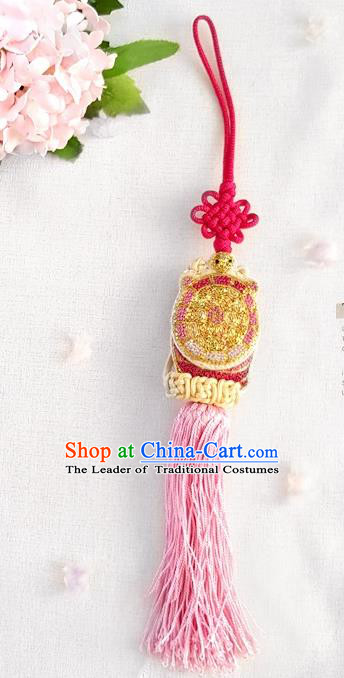 Asian Korean Hanbok Pink Tassel Chinese Knot Waist Decorations, Korean National Belts Accessories Wedding Bride Waist Pendant for Women