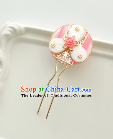 Korean National Hair Accessories Pink Shell Hairpins, Asian Korean Hanbok Fashion Bride Wedding Hair Stick Headwear for Women