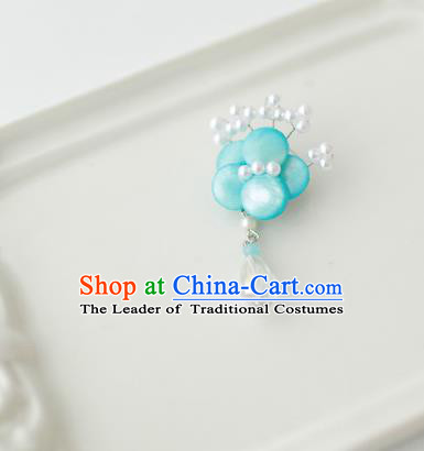 Korean National Accessories Girls Blue Begonia Flower Brooch, Asian Korean Hanbok Fashion Bride Breastpin for Kids