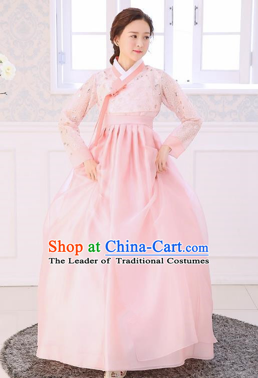 Top Grade Korean National Handmade Wedding Clothing Palace Bride Hanbok Costume Embroidered Blouse and Pink Dress for Women
