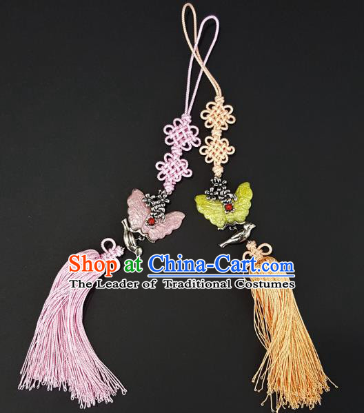 Asian Korean Hanbok Butterfly Tassel Chinese Knot Waist Decorations, Korean National Belts Accessories Wedding Bride Waist Pendant for Kids