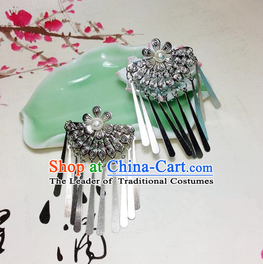Traditional Chinese Ancient Classical Hair Accessories Hair Comb Bride Tassel Step Shake Hairpins for Women