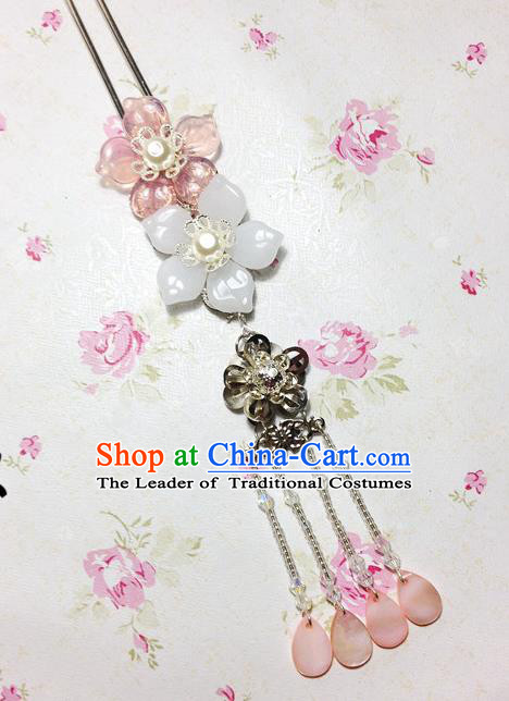 Traditional Chinese Ancient Classical Hair Accessories Hanfu Pink Shell Flowers Hair Clip Tassel Step Shake Bride Hairpins for Women