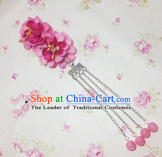 Traditional Chinese Ancient Classical Hair Accessories Hanfu Rosy Flowers Tassel Step Shake Bride Hairpins for Women