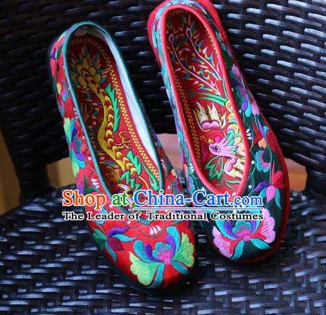Asian Chinese Traditional Shoes Bride Embroidered Shoes, China Peking Opera Handmade Embroidery Phoenix Shoe Hanfu Princess Shoes for Women