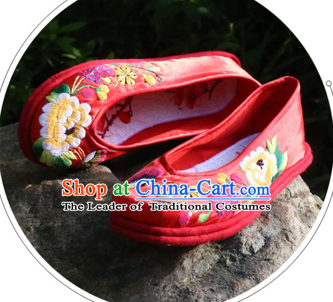 Asian Chinese Traditional Shoes Bride Xiuhe Suit Blue Embroidered Shoes, China Peking Opera Handmade Strong Cloth Soles Embroidery Shoe Hanfu Princess Shoes for Women