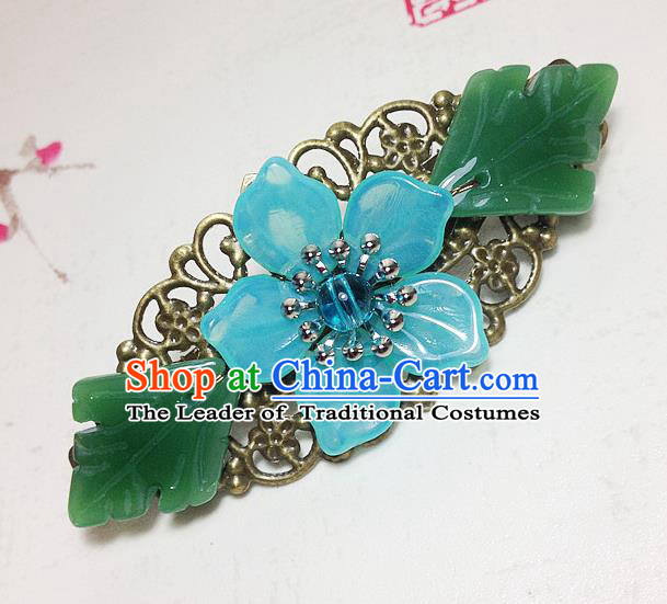 Traditional Chinese Ancient Classical Hair Accessories Hanfu Blue Flower Hair Stick Bride Hairpins for Women