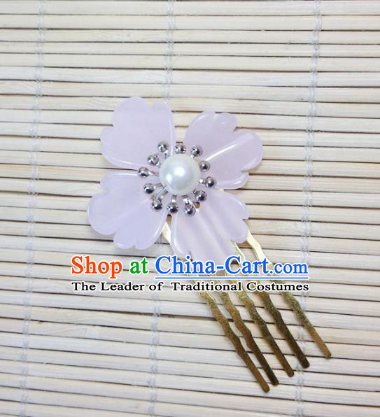 Traditional Chinese Ancient Classical Hair Accessories Hanfu Hair Comb Pink Flower Hairpins for Women
