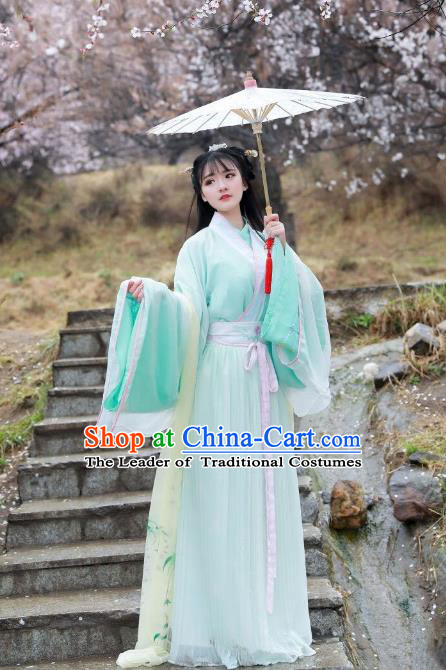 Asian China Jin Dynasty Imperial Princess Costume Blouse and Skirt, Traditional Ancient Chinese Hanfu Embroidered Clothing for Women