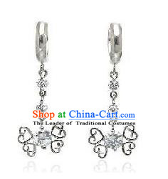 Traditional Korean Accessories Sliver Crystal Earrings, Asian Korean Fashion Wedding Tassel Eardrop for Women