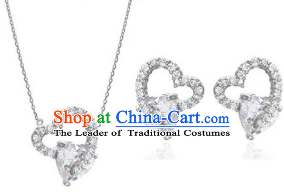Traditional Korean Accessories Crystal Necklace and Earrings, Asian Korean Fashion Wedding Jewelry for Women
