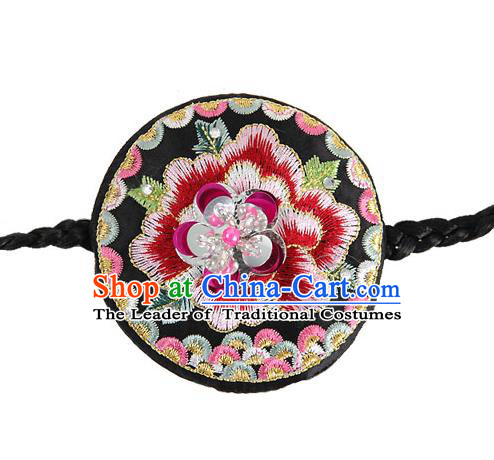 Traditional Korean Hair Accessories Embroidered Flowers Hairband, Asian Korean Fashion Headwear Wedding Hair Clasp for Kids