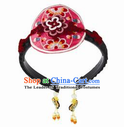 Traditional Korean Hair Accessories Bride Red Embroidered Hair Clasp, Asian Korean Fashion Wedding Headband Headwear for Kids