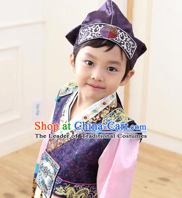 Traditional Korean Hair Accessories Embroidered Boys Hat, Asian Korean Fashion Baby Prince Navy Hats for Kids