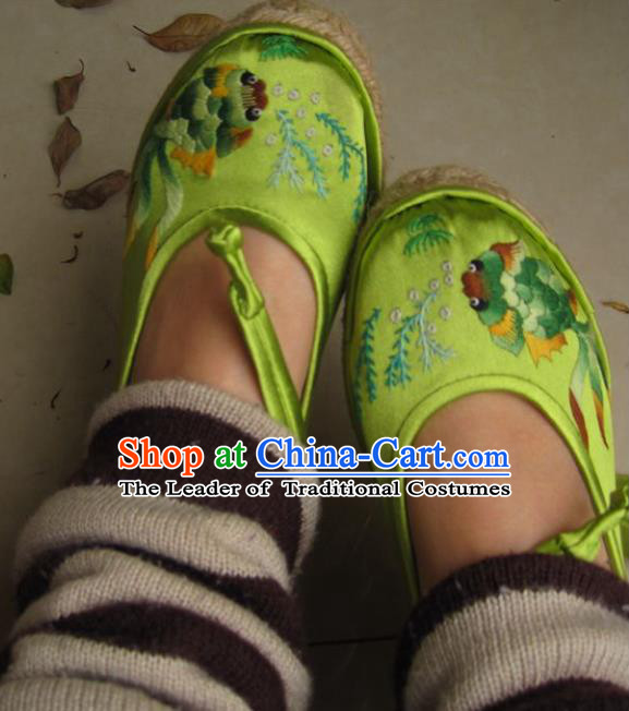 Traditional Chinese Ancient Princess Shoes Green Cloth Embroidered Shoes, China Handmade Embroidery Hanfu Shoes for Women