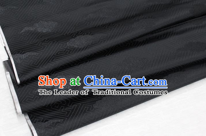Chinese Traditional Royal Palace Cloud Pattern Black Brocade Mongolian Robe Fabric, Chinese Ancient Costume Satin Hanfu Tang Suit Material