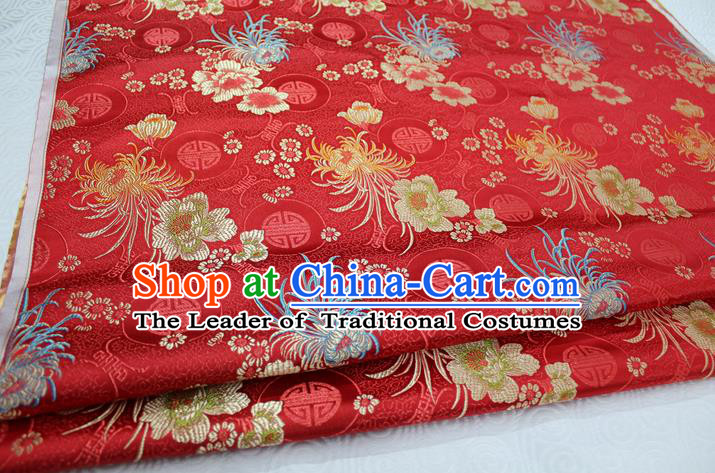 Chinese Traditional Royal Palace Longevity Chrysanthemum Pattern Tang Suit Cheongsam Red Brocade Fabric, Chinese Ancient Costume Hanfu Material