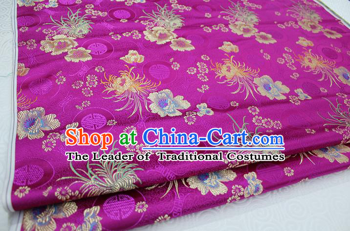 Chinese Traditional Royal Palace Longevity Chrysanthemum Pattern Tang Suit Cheongsam Rosy Brocade Fabric, Chinese Ancient Costume Hanfu Material