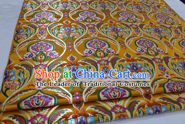 Chinese Traditional Royal Palace Flowers Pattern Golden Nanjing Brocade Mongolian Robe Fabric, Chinese Ancient Costume Satin Hanfu Tang Suit Material