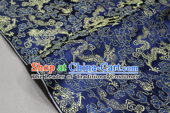 Chinese Traditional Ancient Costume Palace Dragons Pattern Mongolian Robe Deep Blue Brocade Tang Suit Fabric Hanfu Material