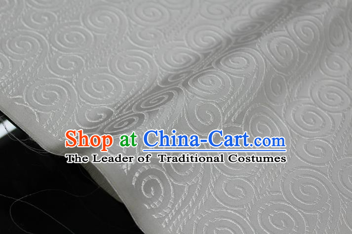 Chinese Traditional Palace Auspicious Clouds Pattern Tang Suit Mongolian Robe White Brocade Fabric, Chinese Ancient Costume Hanfu Material