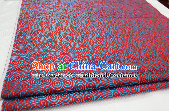 Chinese Traditional Palace Blue Auspicious Clouds Pattern Tang Suit Mongolian Robe Red Brocade Fabric, Chinese Ancient Costume Hanfu Material