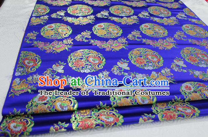 Chinese Traditional Ancient Costume Palace Round Peony Pattern Mongolian Robe Royalblue Nanjing Brocade Tang Suit Fabric Hanfu Material
