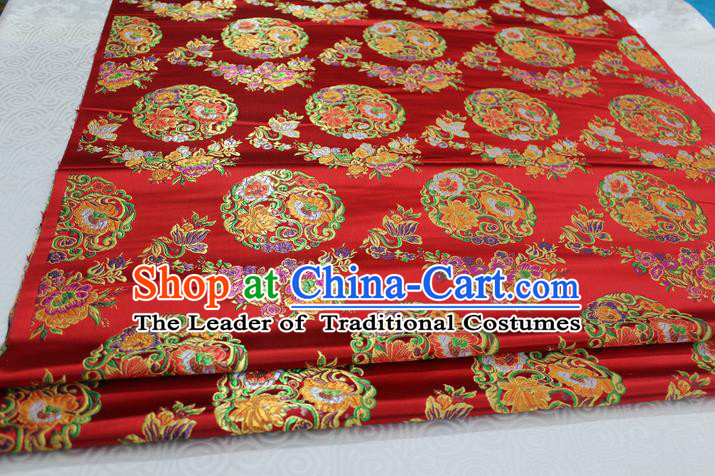 Chinese Traditional Ancient Costume Palace Round Peony Pattern Mongolian Robe Red Nanjing Brocade Tang Suit Fabric Hanfu Material