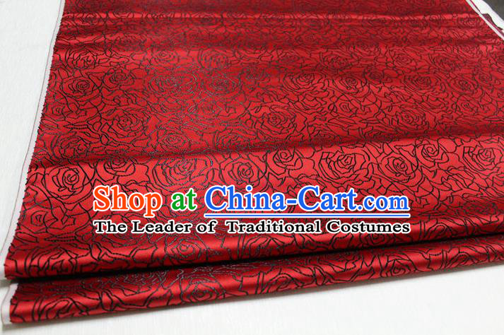 Chinese Traditional Ancient Costume Palace Rose Pattern Cheongsam Dark Red Brocade Tang Suit Fabric Hanfu Material