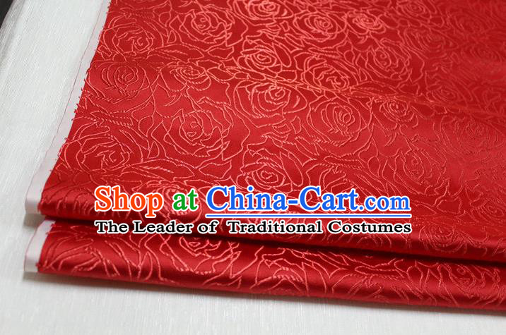 Chinese Traditional Ancient Costume Palace Rose Pattern Cheongsam Red Brocade Tang Suit Fabric Hanfu Material