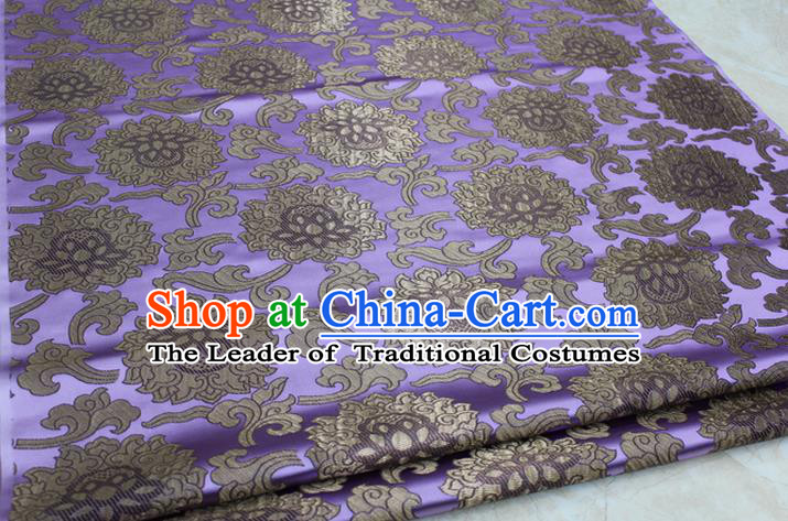Chinese Traditional Ancient Costume Palace Lotus Pattern Mongolian Robe Lilac Brocade Tang Suit Fabric Hanfu Material