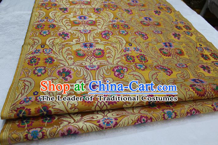 Chinese Traditional Ancient Costume Palace Flower Pattern Xiuhe Suit Golden Nanjing Brocade Cheongsam Satin Fabric Hanfu Material