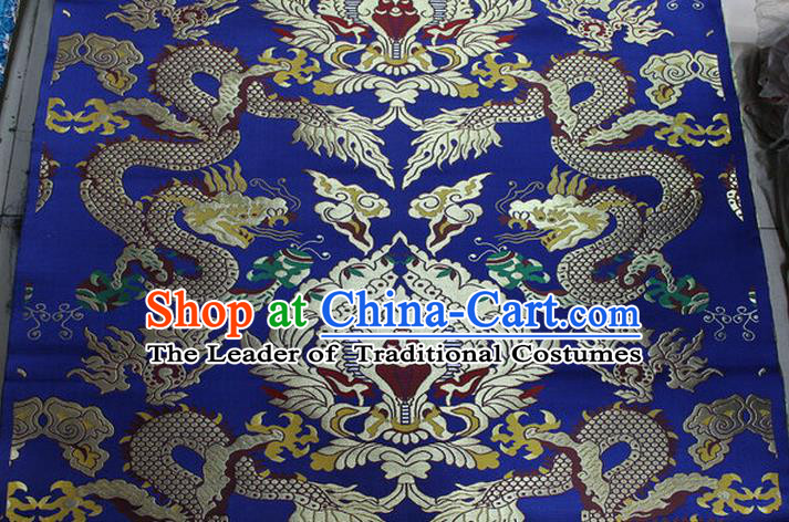 Chinese Traditional Ancient Costume Palace Dragons Pattern Mandarin Jacket Tibetan Robe Royalblue Brocade Tang Suit Fabric Hanfu Material