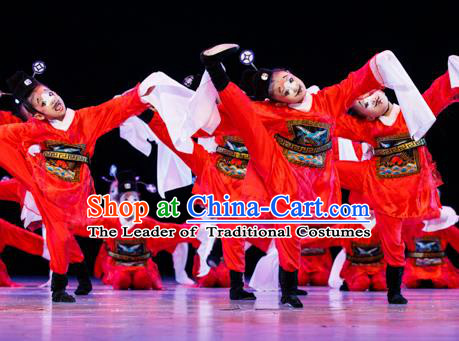 Traditional Chinese Peking Opera Magistrate Dance Costume, Folk Dance Drum Dance Uniform Yangko Clothing for Kids