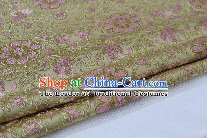 Chinese Traditional Ancient Costume Palace Flower Pattern Tang Suit Golden Nanjing Brocade Cheongsam Satin Fabric Hanfu Material